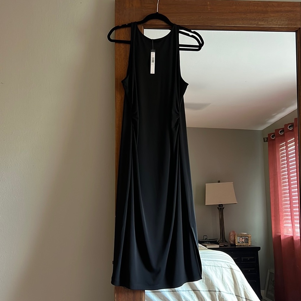 Tahari black midi dress